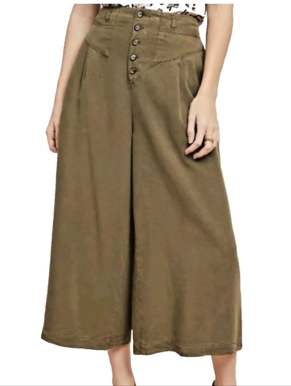Anthropologie Wide Leg Crop Linen Lyocell Size Large Pant